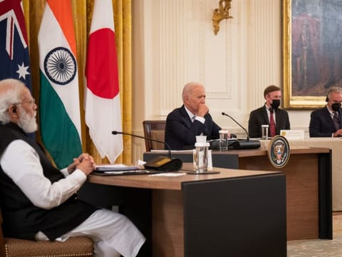 Biden hosts a meeting with Modi in the East Room of the White House in Washington on September 24, 2021.