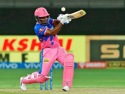 Rajasthan Royals skipper Sanju Samson in action against the Sunrisers Hyderabad during the IPL match in Dubai on September 27, 2021.