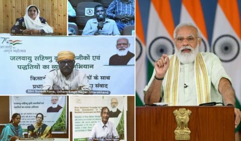 Prime Minister Narendra Modi addressing at the dedication to the Nation 35 crop varieties with special traits, through video conference, in New Delhi on Tuesday.