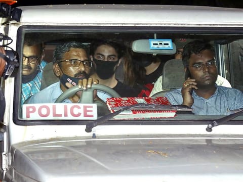 NCB takes Aryan Khan, Arbaz Seth Merchant and Munmun Dhamecha to the court in connection with the raid at a party at a cruise off the Mumbai coast, in Mumbai on Sunday.