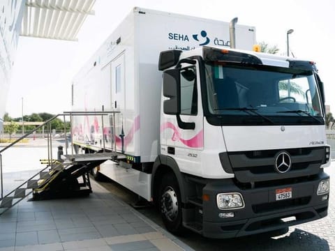 The Abu Dhabi Health Services Company (SEHA) launches a new mobile mammogram clinic to offer breast cancer screenings in Al Ain.