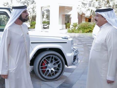 His Highness Sheikh Mohammed Bin Rashid Al Maktoum, Vice President and Prime Minister of the UAE and Ruler of Dubai, meets on Thursday with His Majesty King Hamad Bin Eisa Al Khalifa of Bahrain at his residence in Abu Dhabi.