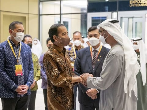 Sheikh Mohamed bin Zayed Al Nahyan with President of Indonesia Joko Widodo at the Expo 2020 Dubai.