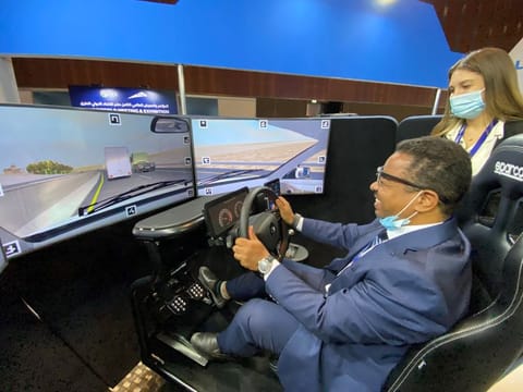 A participant at the 18th IRF World Meeting and Exhibition undergoes the AI-based driver evaluation on Sunday.