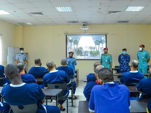Sharjah inmates being briefed about the virtual visit to Expo 2020 Dubai.
