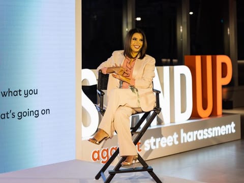 American actress Eva Longoria during the L'Oreal Stand Up Against Street Harassment workshop at 2020 Club by Emaar, Expo 2020 Dubai.