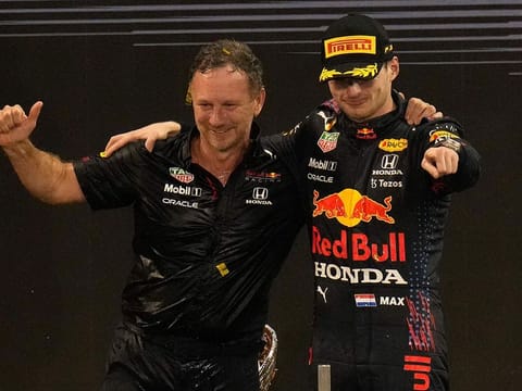 Red Bull team chief Christian Horner with Max Verstappen