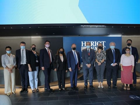 Mike Freer at the campus of Heriot-Watt University Dubai