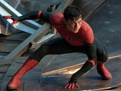 This image released by Sony Pictures shows Tom Holland in Columbia Pictures' 'Spider-Man: No Way Home.'