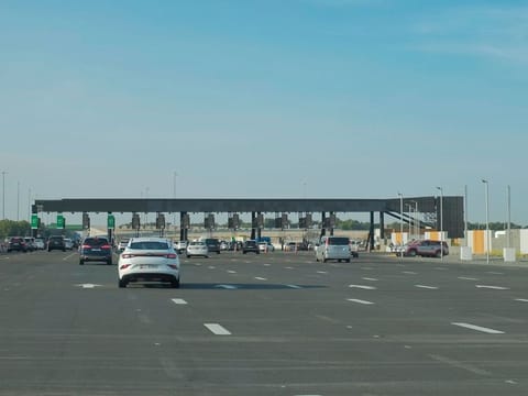 Vehicles lined up at checkpoints on the Dubai-Abu Dhabi border today morning(Sunday), the first day of the new entry rules kicking in.