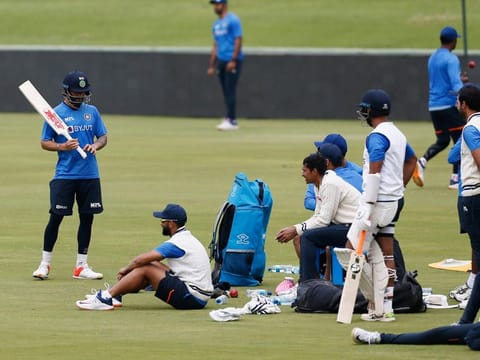 Indian players during a practice session ahead of their first Test against South Africa in Centurion on Tuesday. South African skipper Dean Elgar says the team is filled with pacers, which should worry the visitors.