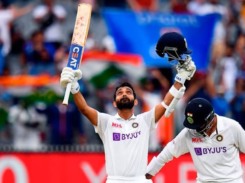 Against all odds: Ajinkya Rahane celebrates his century as the stand-in captain against Australia in Melbourne in December.