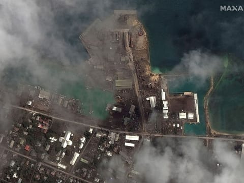 A satellite image shows the key port facilities after the main eruption of the Hunga Tonga-Hunga Ha'apai volcano, in Nuku'alofa, Tonga, January 18, 2022.