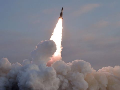 A tactical guided missile is launched, according to state media, at an undisclosed location in North Korea, in this photo released January 17, 2022 by North Korea’s Korean Central News Agency (KCNA).