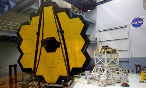 The James Webb Space Telescope Mirror is seen during a media unveiling at NASA’s Goddard Space Flight Center at Greenbelt, Maryland November 2, 2016.