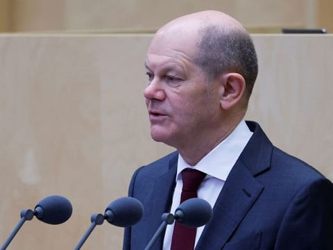 German Chancellor Olaf Scholz speaks at the upper House of parliament Bundesrat in Berlin, Germany February 11, 2022.