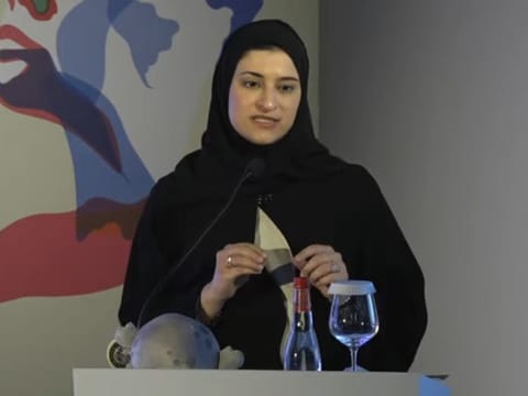 Sara Al Ameeri speaks during the discussion to mark the International Day of Science for Women and Girls, at Expo 2020 Dubai on Friday.