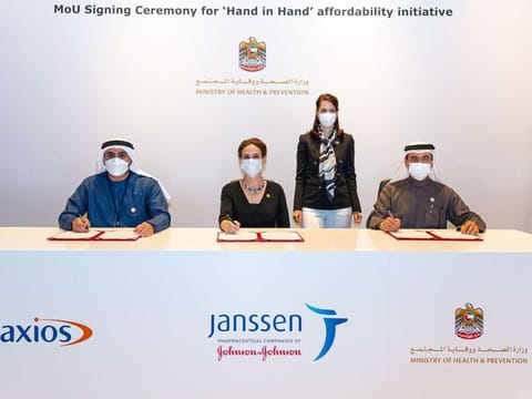 Ministry of Health and Prevention, Janssen Pharmaceutical Companies of Johnson & Johnson, and Axios signed the MoU at US Pavilion at Expo 2020 Dubai