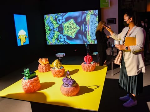 3D-printed rotating platform and other works on display at Art Dubai 2022 Digital Section.