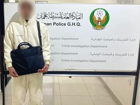 The 16-year-old boy was arrested by Ajman Police for stealing a laptop from a parked vehicle in Al Jurf.