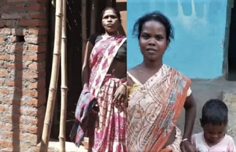 The woman on the right is the one who deposits money in the account with the same name, while the one on the left withdraws money. The woman withdrew the money to build a house, which is partly seen.