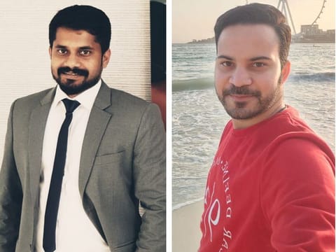 Indian expatriates Ajith Ashok (left) and Somil Porwal, who won Dh77,777 each in the latest round of Emirates Draw.