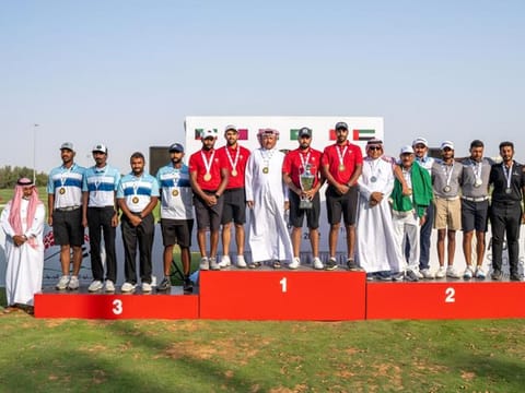 Podium finish: Qatar, Saudi Arabia and Bahrain team finishers at the medal presentation ceremony after the GCC Championship.