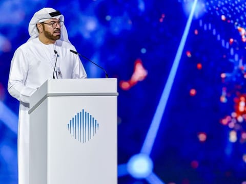Mohammad Abdulla Al Gergawi speaks during the opening session of World Government Summit at Dubai Exhibition Centre in Expo 2020 Dubai today.