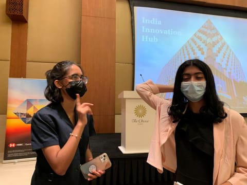 Students present the Obscurus Armband, designed to help patients with Parkinson's disease.