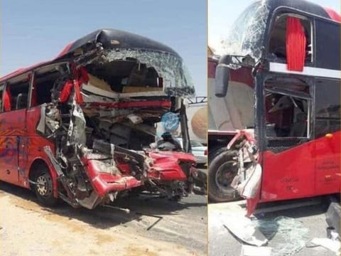 The bus collided with a truck on the Al Hijrah highway, in Medina. Al Hijrah highway connects Mecca to Medina.