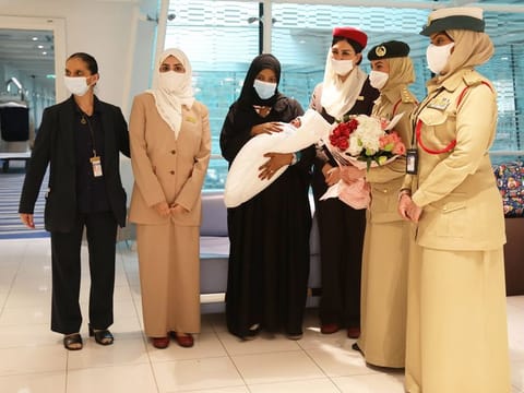 The woman was going from Riyadh, Saudi Arabia, to her home country of Ethiopia via Dubai when she went into labour