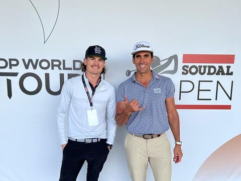 Rafa Cabrera Bello (right) with Canadian Instagram guru Mac Boucher on the sidelines of the Soudal Open on the DP World Tour in Belgium.