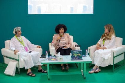 (L) Hamoud bin Ali Al Touqi and (R) Nanette Hefferman during their session at SCRF 2022