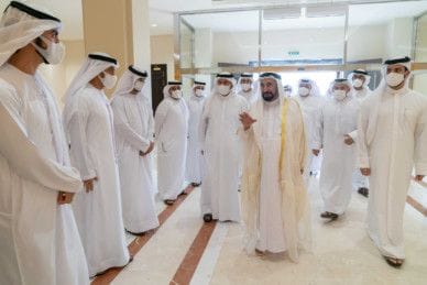 His Highness Dr Sheikh Sultan bin Muhammad Al Qasimi arrives at the Dr Sultan Al Qasimi Centre in Sharjah for the seminar