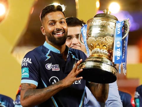 Gujarat Titans captain Hardik Pandya with the IPL winners’ trophy on May 29, 2022. IPL 2023, which will start on March 31, will have 74 matches, culminating in the final on May 28. The Gujarat Titans will meet the Chennai Super Kings in the opener.