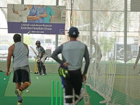 The UAE players preparing for the ICC Men's Cricket World Cup League 2 clash at the ICC Academy. UAE face Scotland in Texas today.