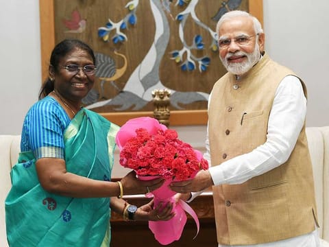 Prime Minister Narendra Modi meets National Democratic Alliance (NDA) Presidential candidate Droupadi Murmu, in New Delhi on Thursday, Jun 23, 2022.