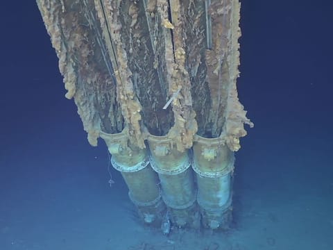 Torpedo tubes of the wreck of navy destroyer USS Samuel B. Roberts, known colloquially as "Sammy B", after it was discovered off the Philippines.
