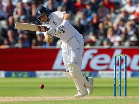 England's Joe Root plays the ball off his pads during the fourth day of the fifth Test against India at at Edgbaston on Monday.