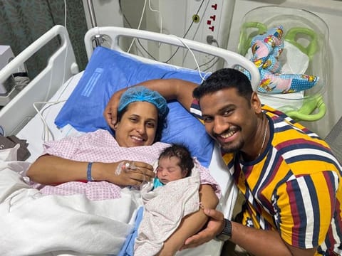 Sherin Mary Babu and her huisband Rony Alexander with their baby girl Seria Mary Rony at Medeor Hospital in Abu Dhabi.