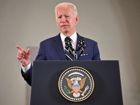 US President Joe Biden speaks during a visit to the Augusta Victoria Hospital in Jerusalem on July 15, 2022.