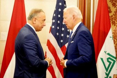 Biden during his meeting with Al Kadhimi, in Jeddah on July 16, 2022.