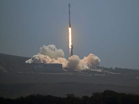 In this photo provided by the US Space Force, a SpaceX Falcon-9 rocket carrying Starlink mission 3-3 launches from Space Launch Complex-4E on Friday, August 12, 2022, at 2:40 p.m. PDT, Vandenberg Space Force Base, California.