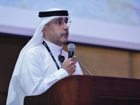 Saeed Hamdan Al Tunaiji speaking at the Publishing Industry Forum to showcase local and international ALC publishing projects in Abu Dhabi