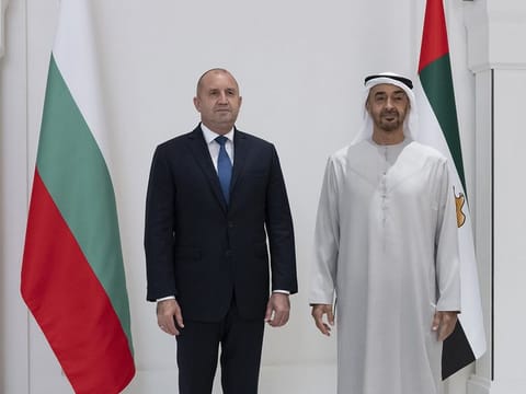 President His Highness Sheikh Mohamed bin Zayed Al Nahyan (right) with President of the Republic of Bulgaria, Rumen Georgiev Radev