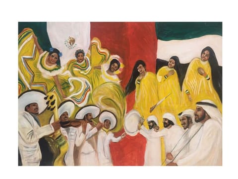 Painting by Emirati artist Sultan Al Shamsi on display at the art exhibition organised by the Mexican Embassy in Abu Dhabi.