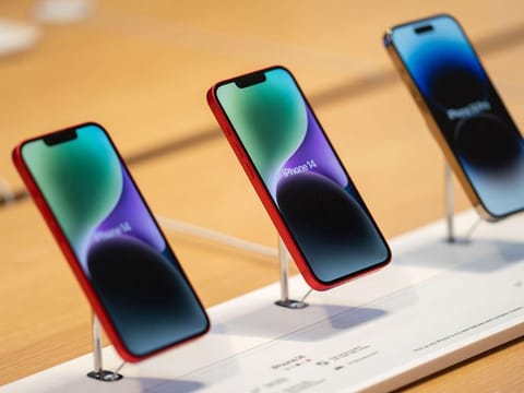 The Apple iPhone 14 on sale at the company's Fifth Avenue store in New York on Sept. 16, 2022.