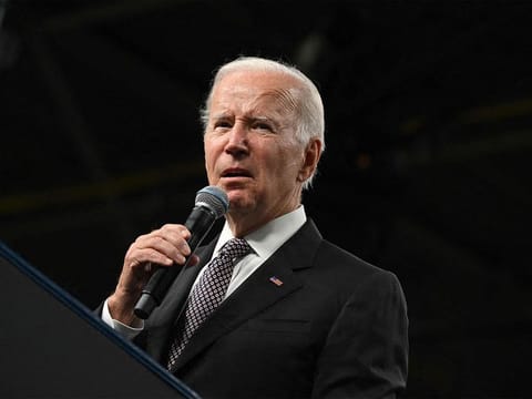 US President Joe Biden delivers remarks in Poughkeepsie, New York.