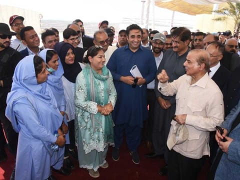 Pakistan Prime Minister Shehbaz Sharif launches the Thar coal mining expansion project.