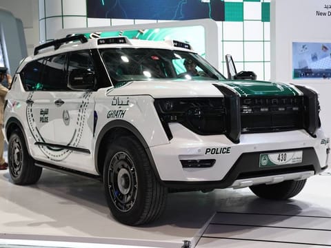 A Ghiath patrol at Gitex Global 2022. The new vehicle has facial and license plate recognition cameras and even a deployable onboard drone